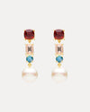 18CT SOUTH SEA PEARL, GARNET, PINK MORGANITE & LONDON BLUE TOPAZ MARVIN EARRINGS