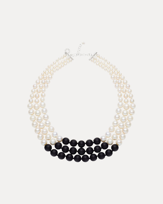 STERLING SILVER PEARL & ONYX TRIBELLA NECKLACE