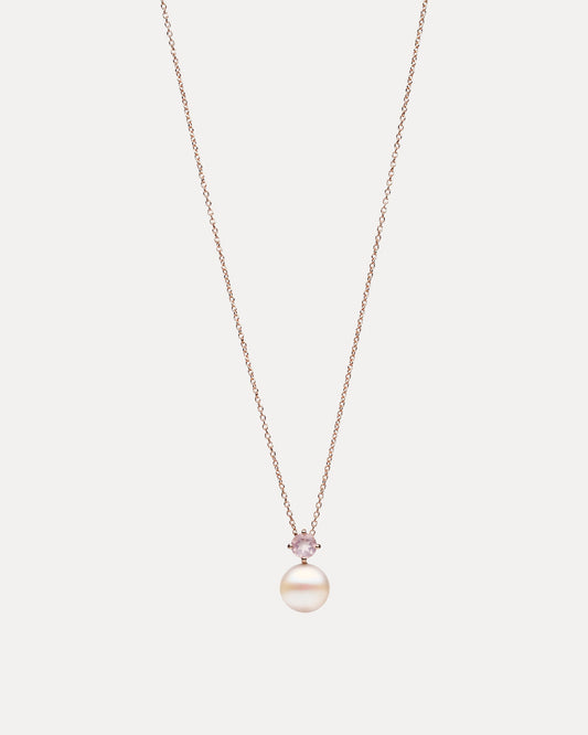 9CT ROSE GOLD, ROSE QUARTZ & PEARL MARCELLE PENDANT