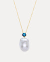 9CT BAROQUE PEARL & LONDON BLUE TOPAZ DIAZ  PENDANT