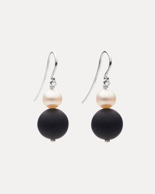 STERLING SILVER BELLA PEARL & ONYX EARRINGS