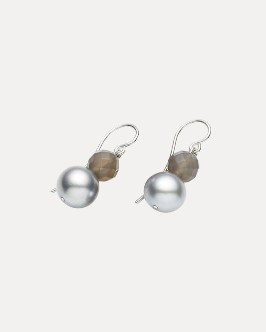 STERLING SILVER, GREY PEARL & AGATE EARRINGS