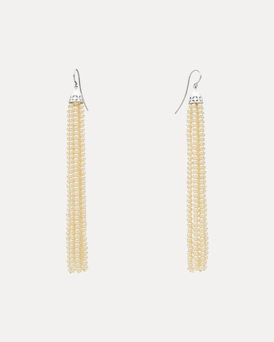 STG SILVER PEARL GATSBY (10.5CM) TASSEL EARRINGS