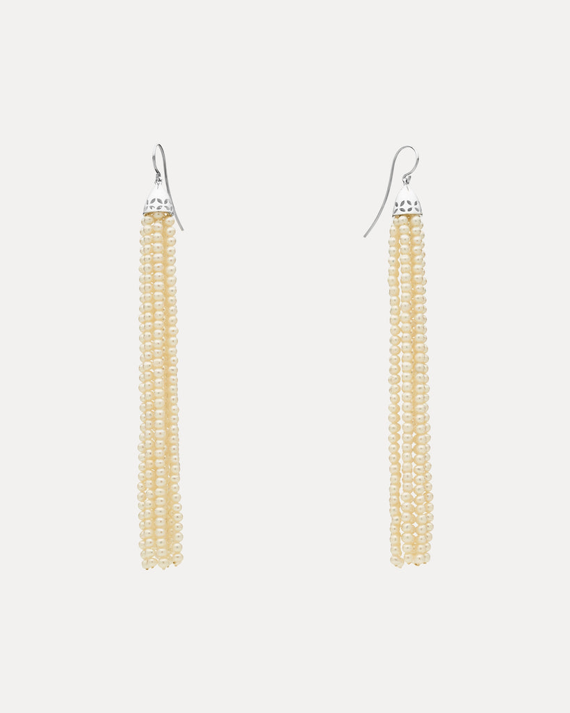 STG SILVER PEARL GATSBY (10.5CM) TASSEL EARRINGS