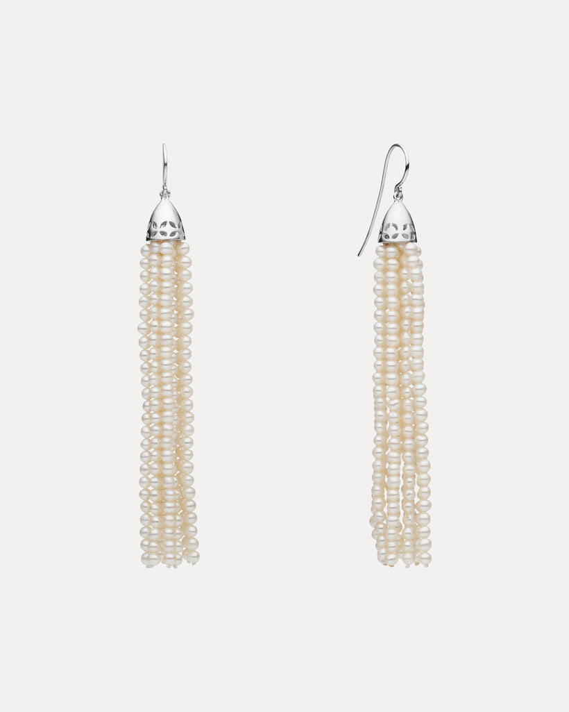 STG SILVER PEARL GATSBY (7.5CM) TASSEL EARRINGS