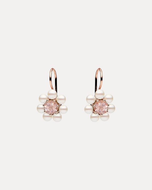 9CT ROSE GOLD, ROSE QUARTZ & PEARL OPHELIA EARRINGS