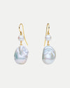 9CT YELLOW GOLD BAROQUE & ROUND PEARL ANISTON EARRINGS