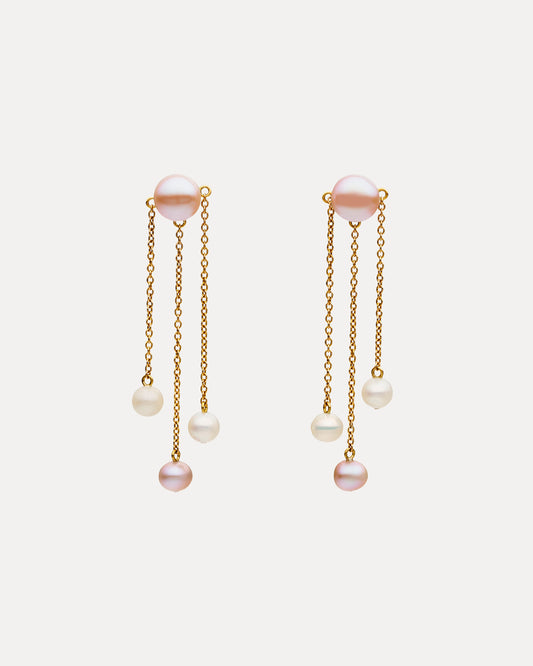 9CT PINK & WHITE PEARL PARADISE CIRCUS TRIPLE EARRINGS