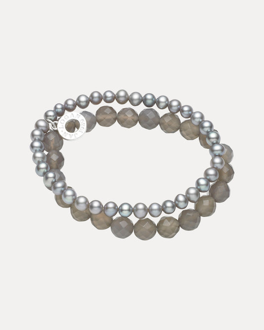 STERLING SILVER, PEARL & GREY AGATE BRACELET