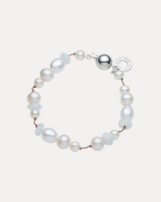 STERLING SILVER PEARL & MOONSTONE TIN-CUP BRACELET