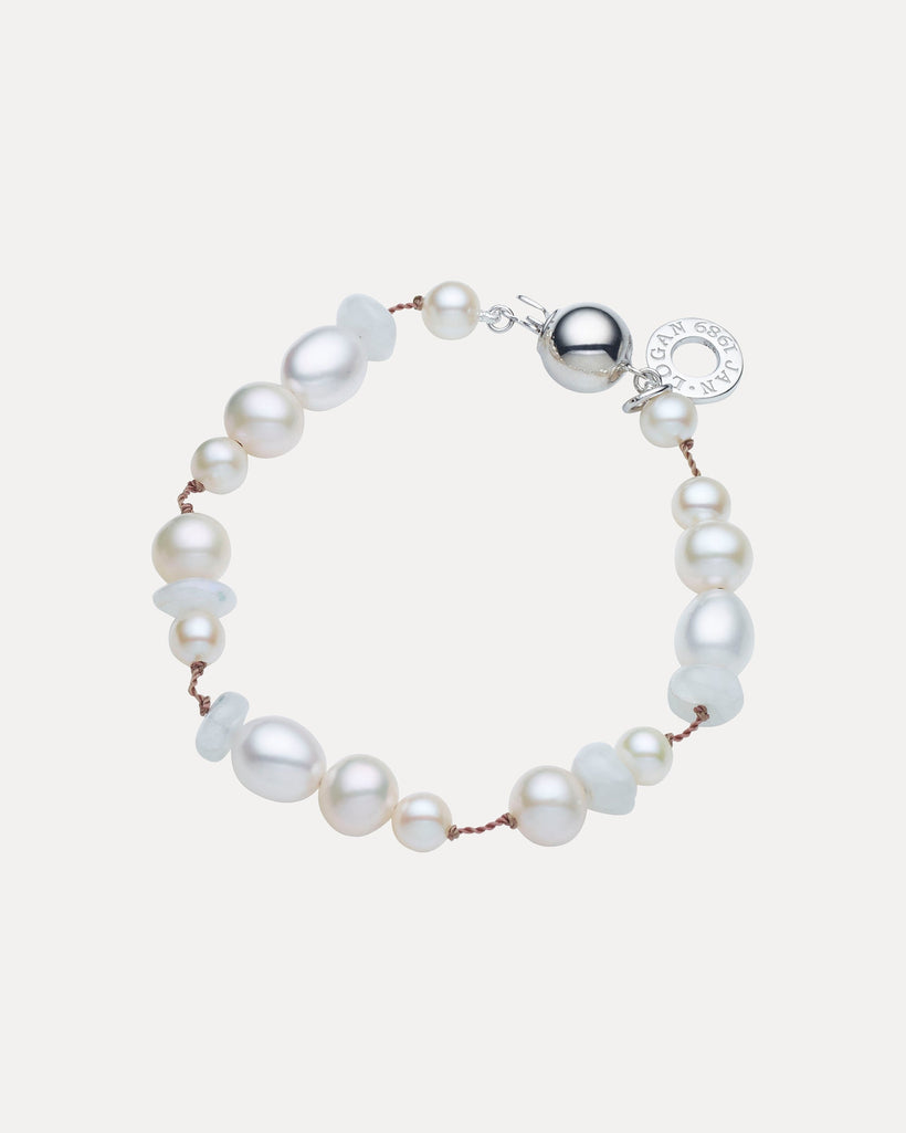 STERLING SILVER, PEARL & MOONSTONE TIN-CUP BRACELET