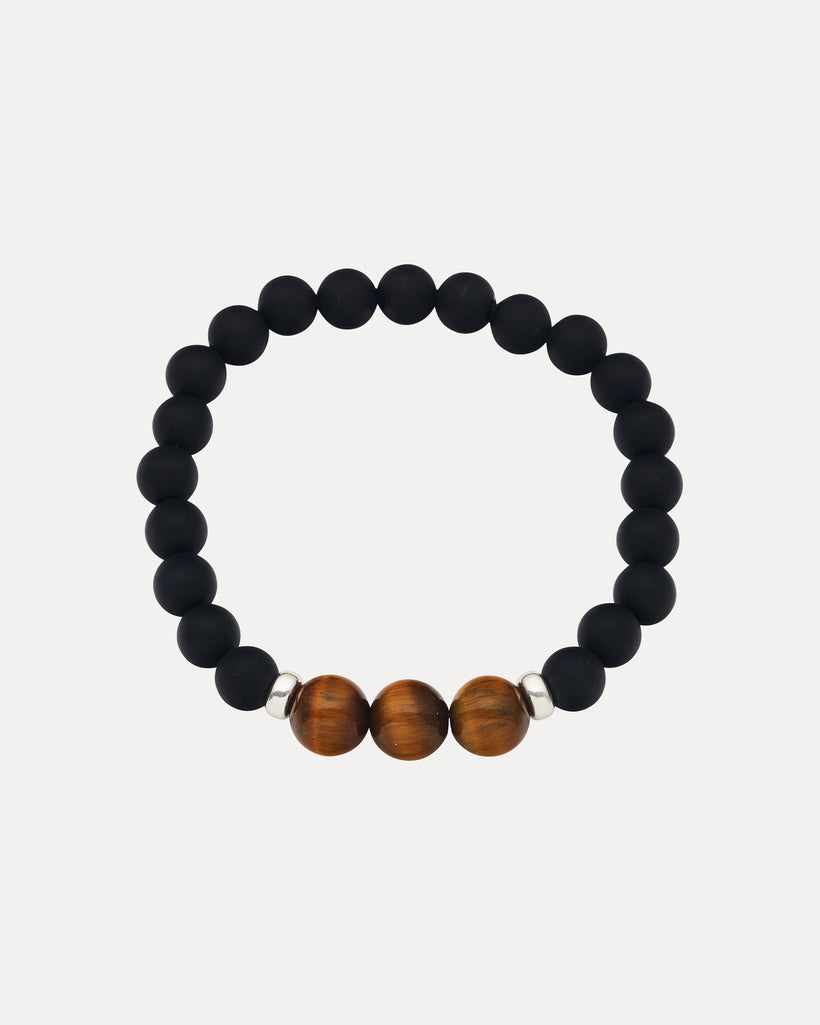 STERLING SILVER TIGERS EYE & ONYX BRUNY MEN'S BRACELET