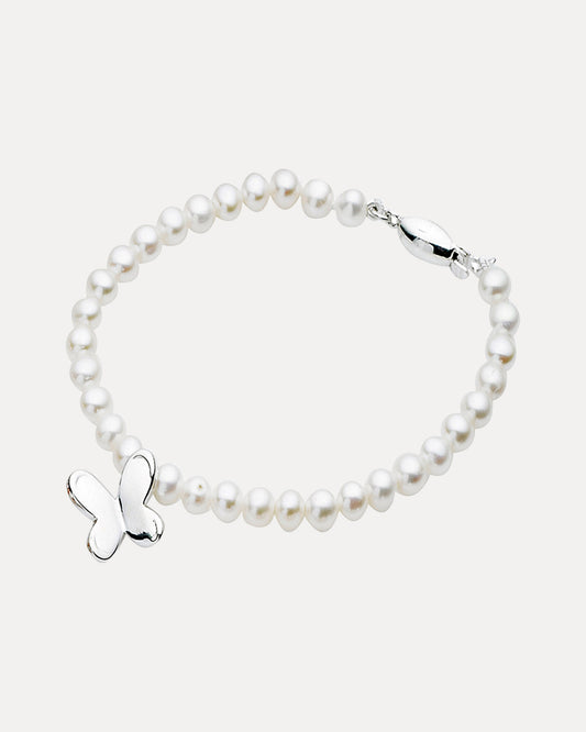 STERLING SILVER PEARL & BUTTERFLY CHARM BABY BRACELET