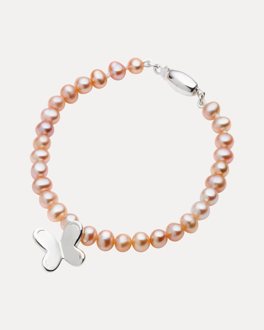 STERLING SILVER PINK PEARL & BUTTERFLY CHARM BABY BRACELET