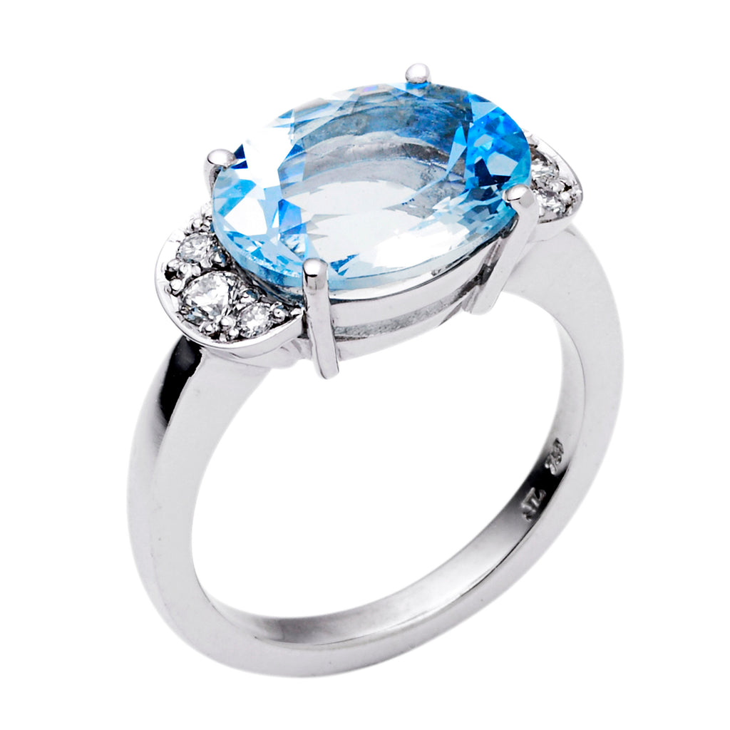 18CT AQUAMARINE & DIAMOND BEVERLY RING |Jan Logan Fine Jewellery