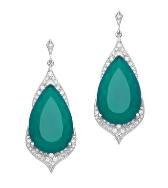 18CT WHITE GOLD GREEN ONYX & DIAMOND NATASHA EARRINGS