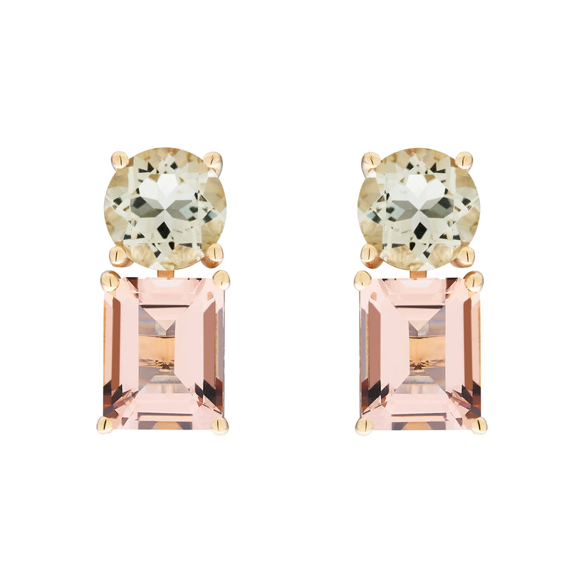 9CT PINK MORGANITE & GREEN AMETHYST RONSTADT EARRINGS