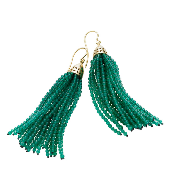 Green beaded clearance tassel earrings